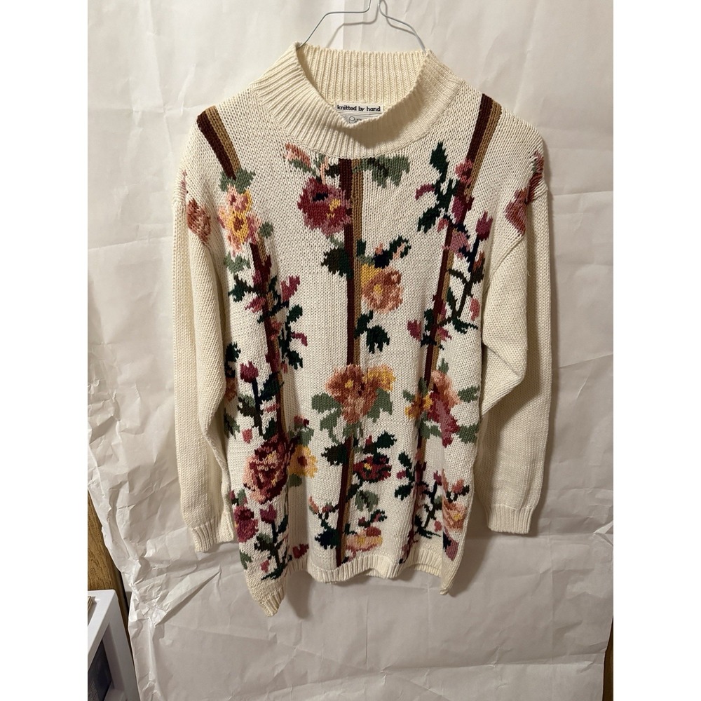 Chrysantheme hand-knit floral sweater  Size M
